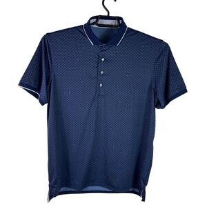 Greyson Golf Men's L Ribbed Trim Polo Shirt Blue Wolf Print EUC 1095